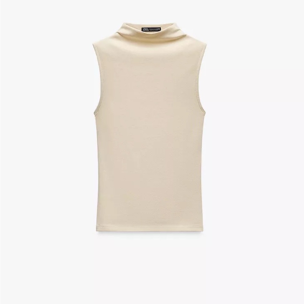ZARA Cream Sleeveless Mock Neck Top